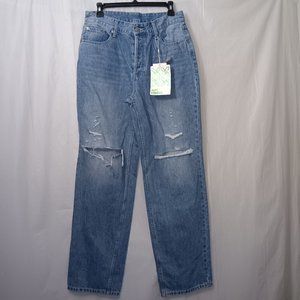 JUPE VENDUE HIDDEN BUTTON FLY DISTRESSED DENIM JEANS